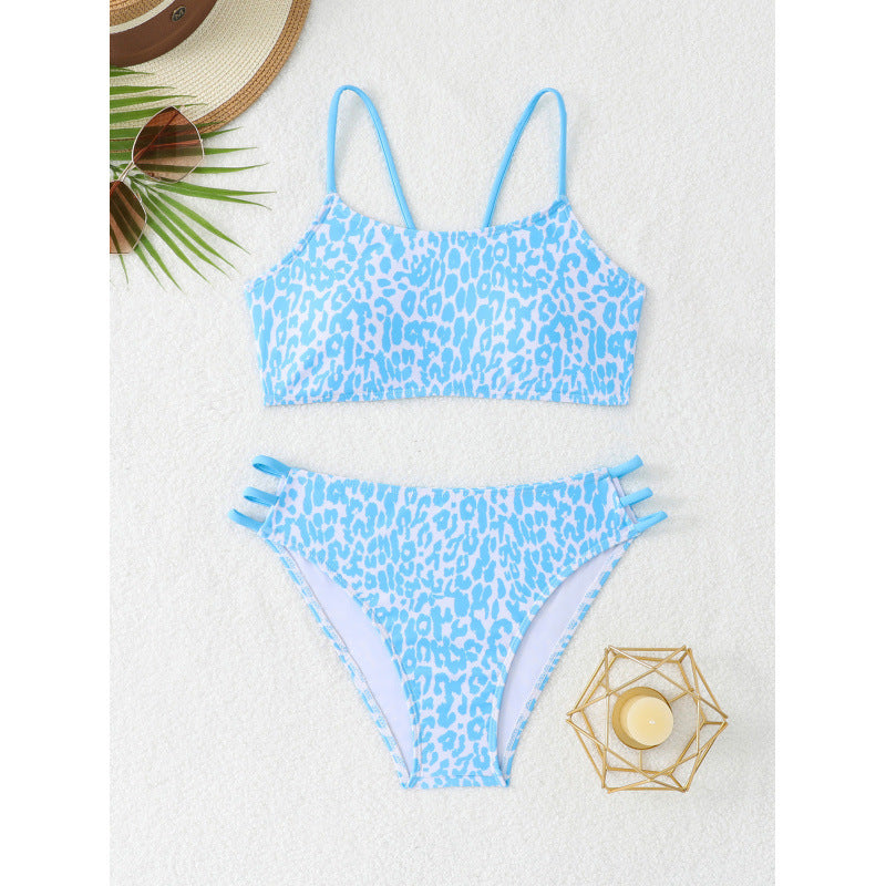 Split Swimsuit Leopard Print Simple Bikini Women Sexy Beach Swimsuit with Chest Pad