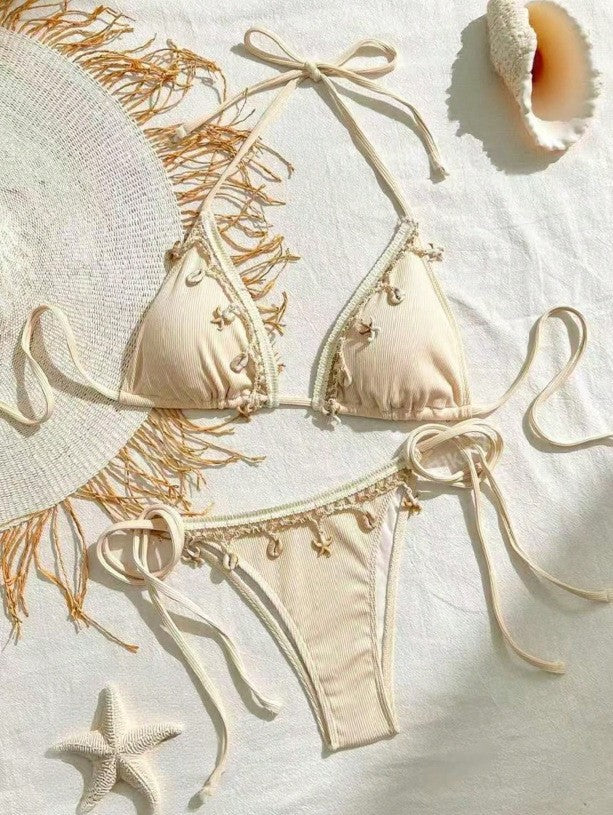 Lace Wilhelmy Shell Bikini Pink Three Point Bikini Split Swimsuit