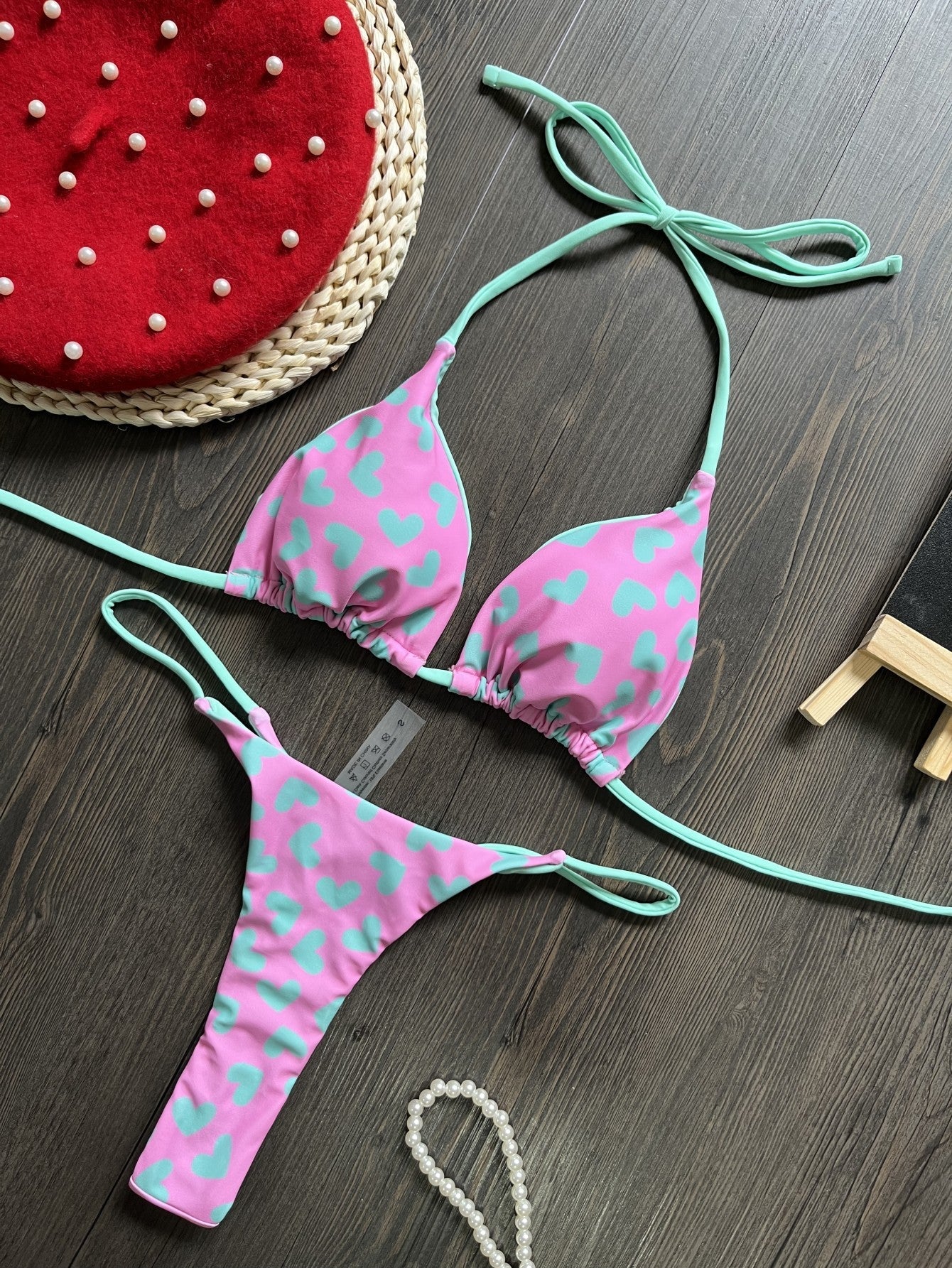 Bikini Heart Printing Sexy Backless Split Swimsuit Bikini