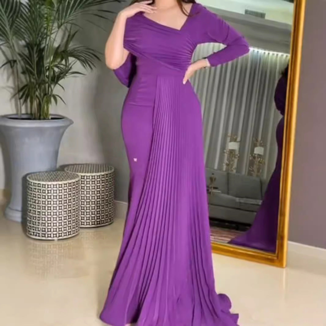 Spring Summer Women Clothing Sexy Pleated Hip Ball Gown Dress