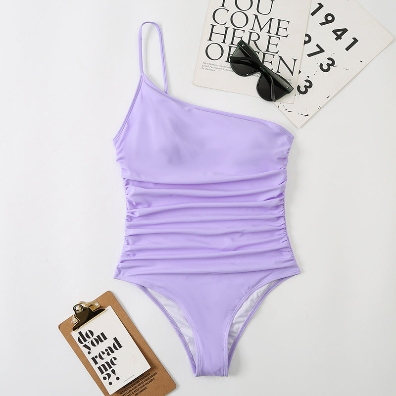 Single Shoulder Suspender Women Triangle One Piece Swimsuit Multi Color Sexy Beach Single Room Swimsuit with Shoulder Straps