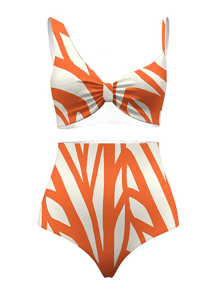 Three Piece Set Split Swimsuit Striped Printed Blouse Sun Protection Swimsuit