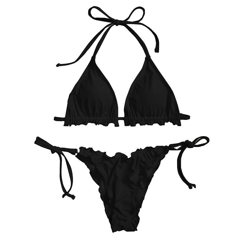 Lace up Halterneck Women Split Triangle Bikini Sexy High Waist Swimsuit