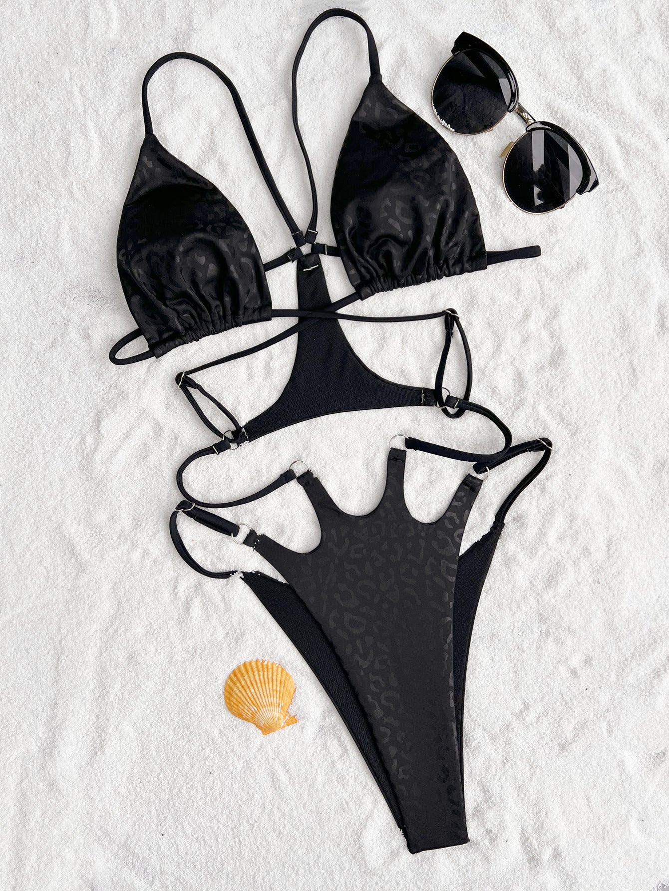 Women Bikini Double One Piece Swimsuit Sexy Bikini Swimsuit Women Backless Swimsuit Solid Color