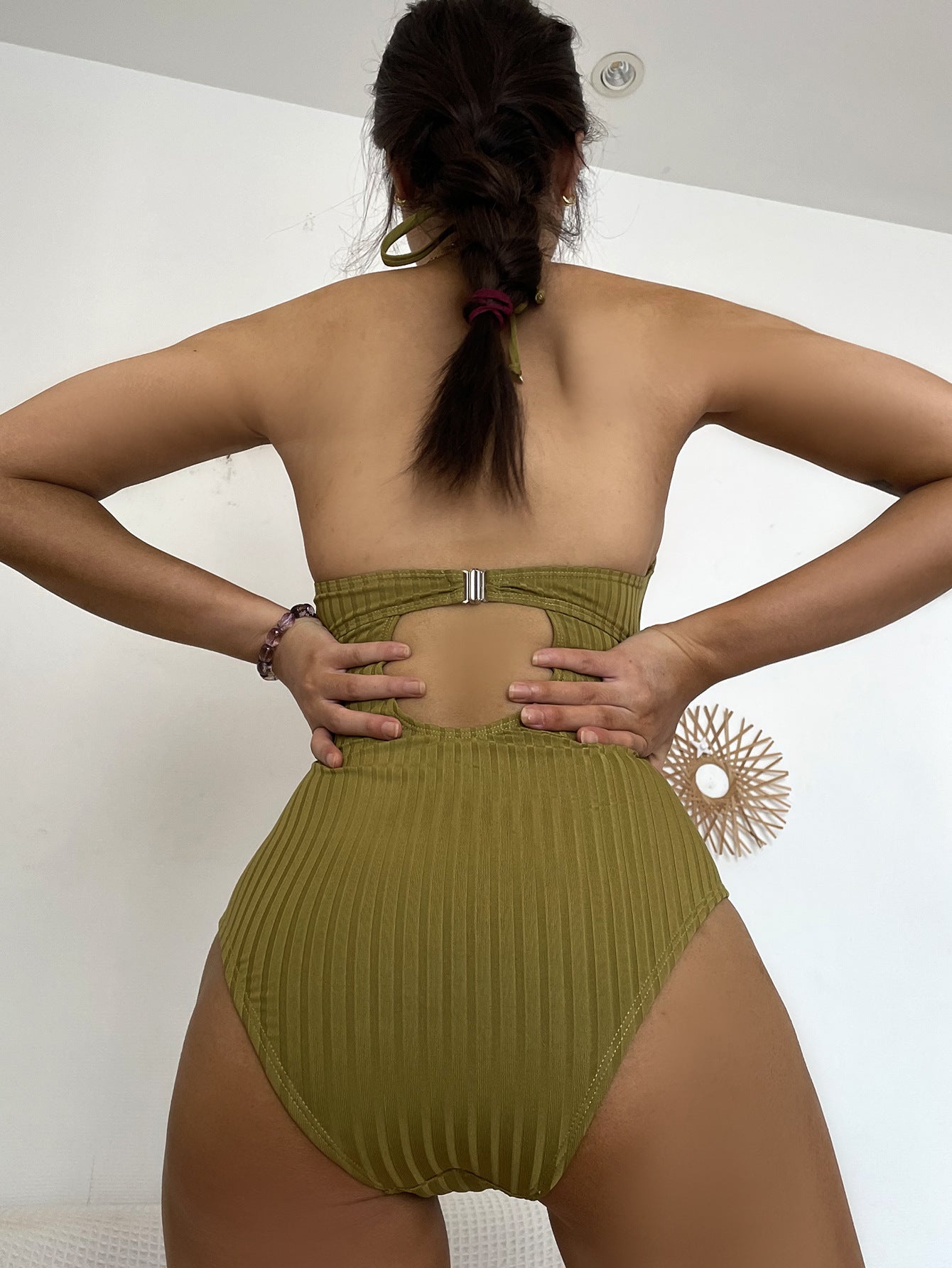 Solid Color One Piece Cross Belt Bikini Sexy Halter Swimsuit Women Swimsuit