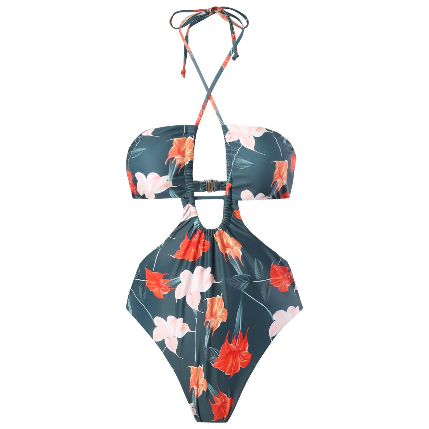 Sexy Double Sided One Piece Swimsuit Pleated Halter Bikini Suit Chiffon Dress