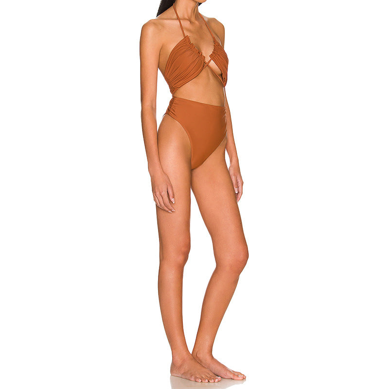 Solid Color One Piece Swimsuit Outer Single Women Swimsuit Solid Color Tube-Top Strap One Piece Bikini