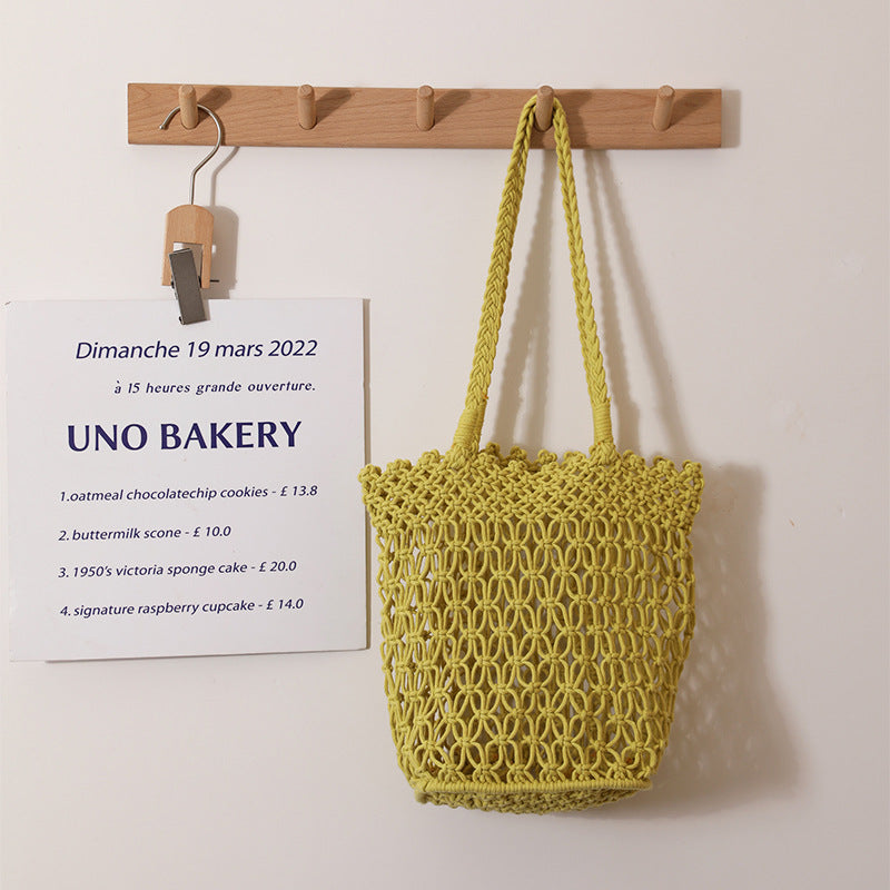 Hollow Out Cutout Shoulder Cotton Thread Woven Bag Lace Straw Bag Vacation Beach Bag Women Bag