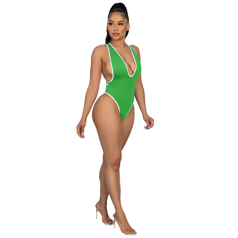 Sexy Women Clothing Bikini Three Point T Shaped Vest One Piece Swimsuit
