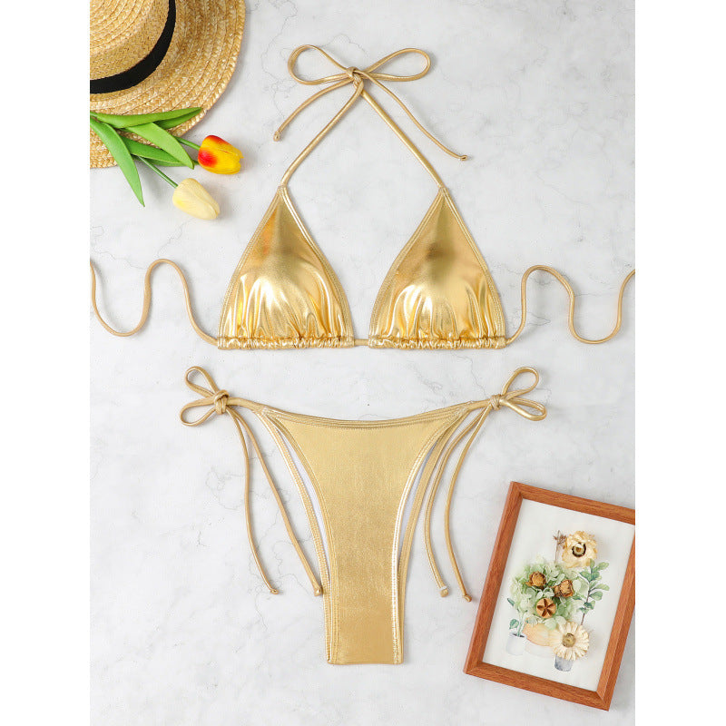 Bikini Sexy Slim Fit Shiny Surface Sexy Nightclub Bikini Swimming Swimwear Women Split