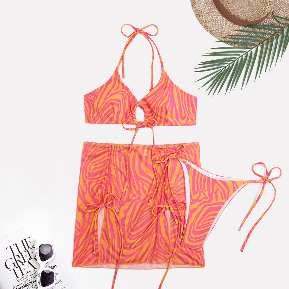 Swimsuit Women Striped Split Three Piece Printed Bikini Bikini Swimsuit