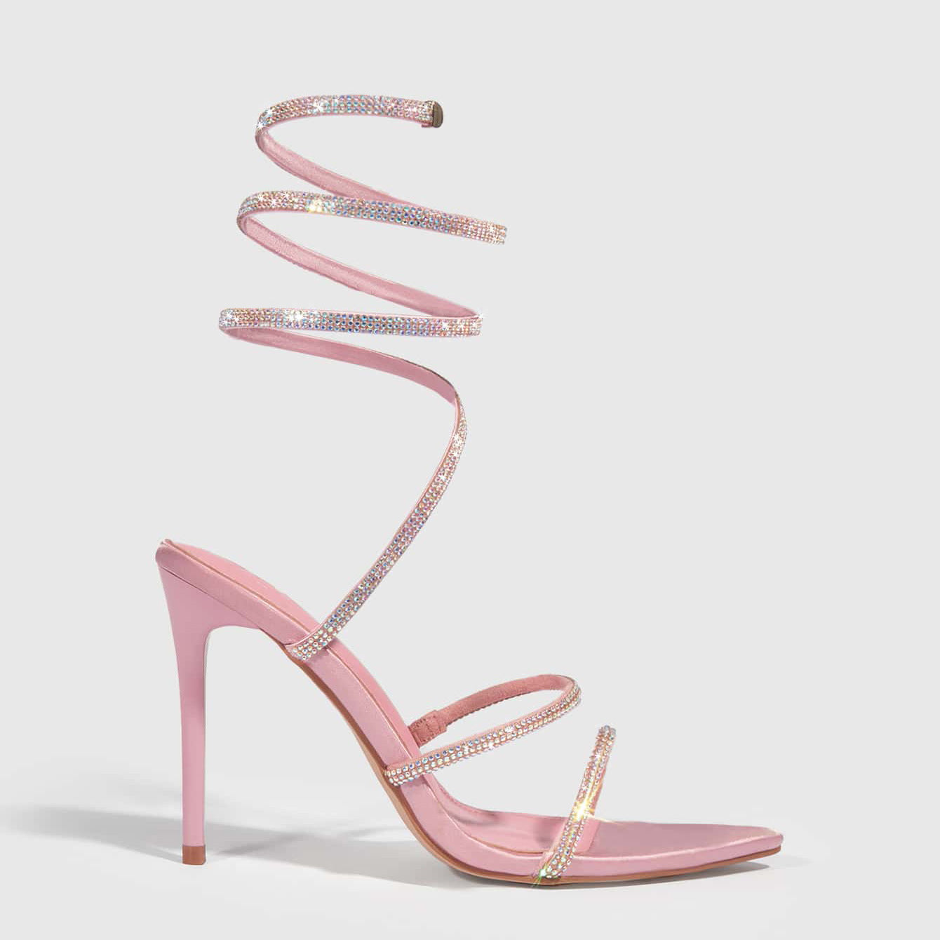 4 Colors Summer High Heel Pointed Sandals Women Heels 11cm Metal Toe Holder Rhinestone Lace up Women Shoes