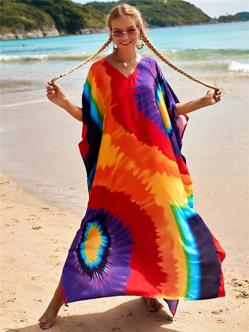New Positioning Printing Beach Cover-up Sexy Cardigan Dress Beach Cover Up
