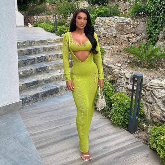 Summer Beach Suit Solid Color Sexy Knitted Beach Bikini Swimsuit Blouse Sun Protective Clothing