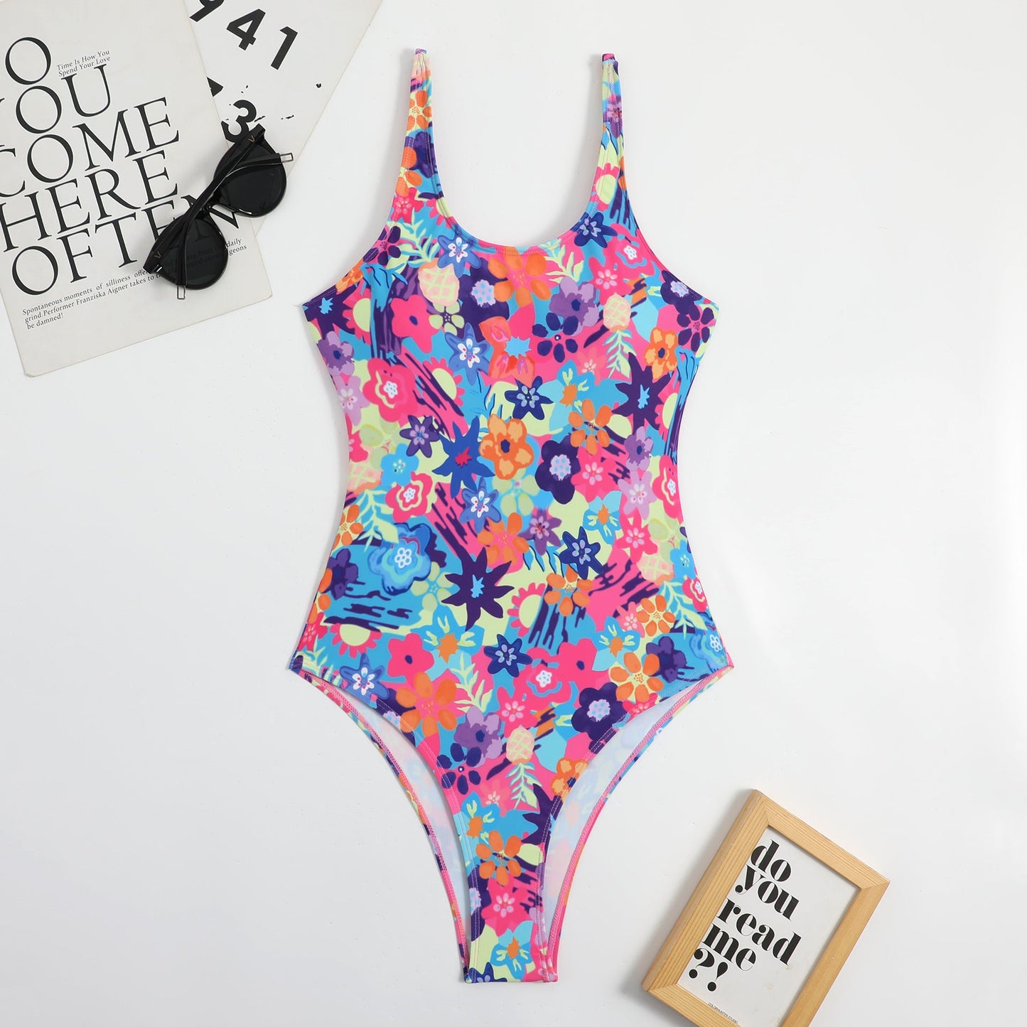 Sexy Siamese Multicolored Floral Sling Triangle Ladies Spring Bikini Swimsuit Swimwear