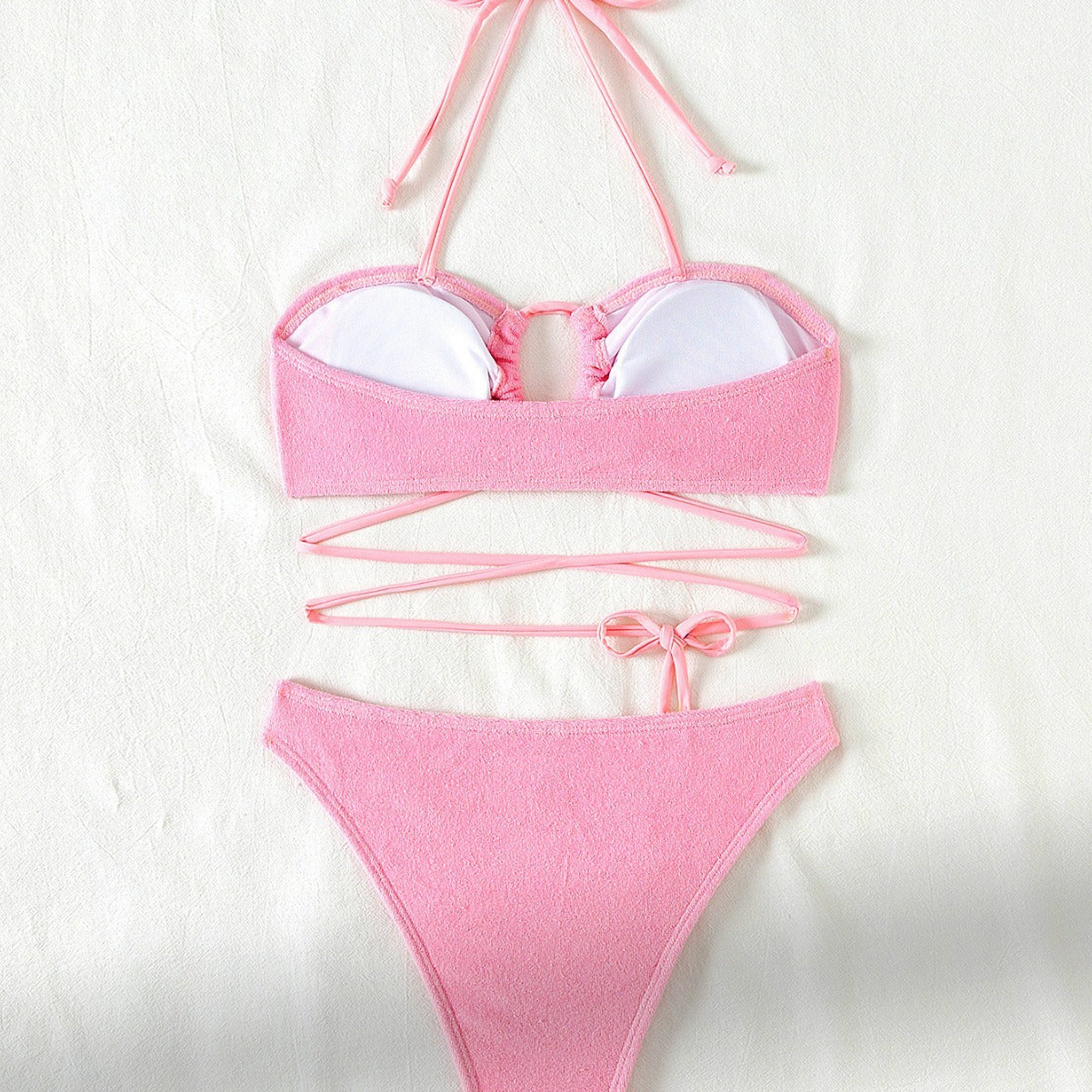 Split Swimsuit Women Hollow Out Cutout Sexy Bikini Triangle Two Piece Set Lace up Solid Color