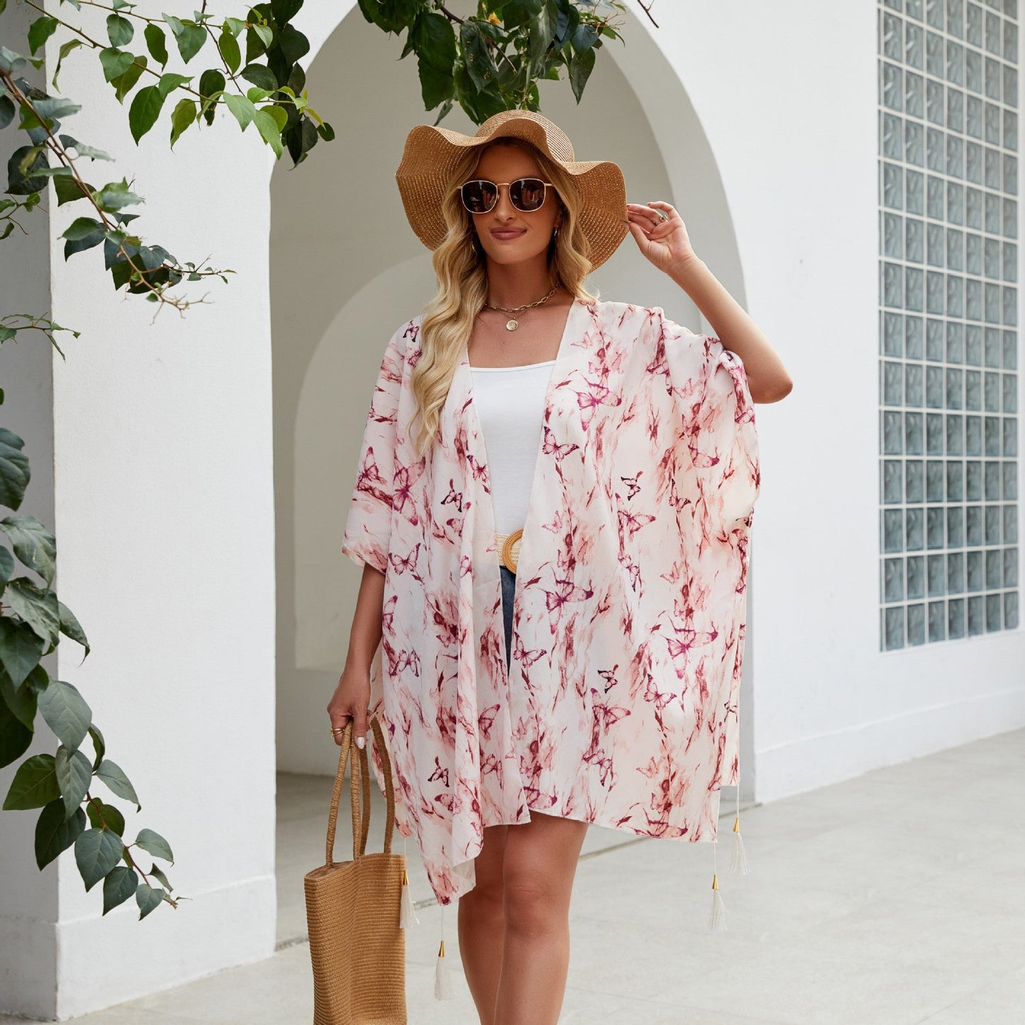 Outer Tower Women Spring Summer Blouse Sun Proof All Matching Tassel Shawl Simple Travel Beach Photo