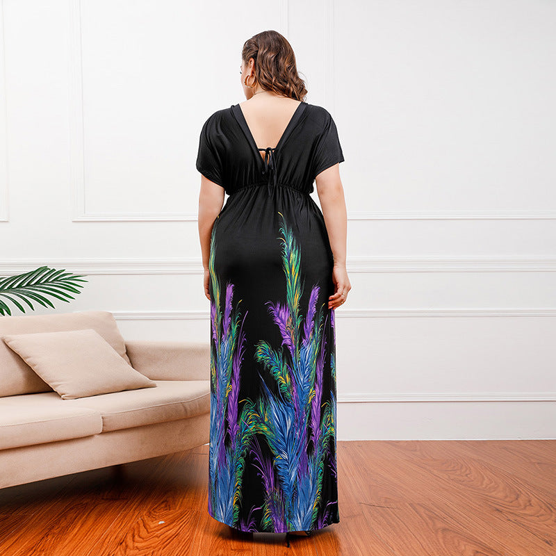 Plus Size Bohemian Girls Extra Long Extra Large Ice Silk Dress Holiday Beach Dress Midi Dress