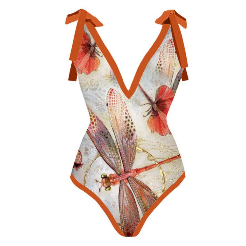 Women One Piece Swimming Sexy Print Two Piece Skirt Popular Swimsuit Bikini