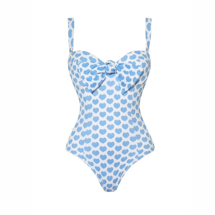 Heart Printing Bow One Piece Swimsuit Women