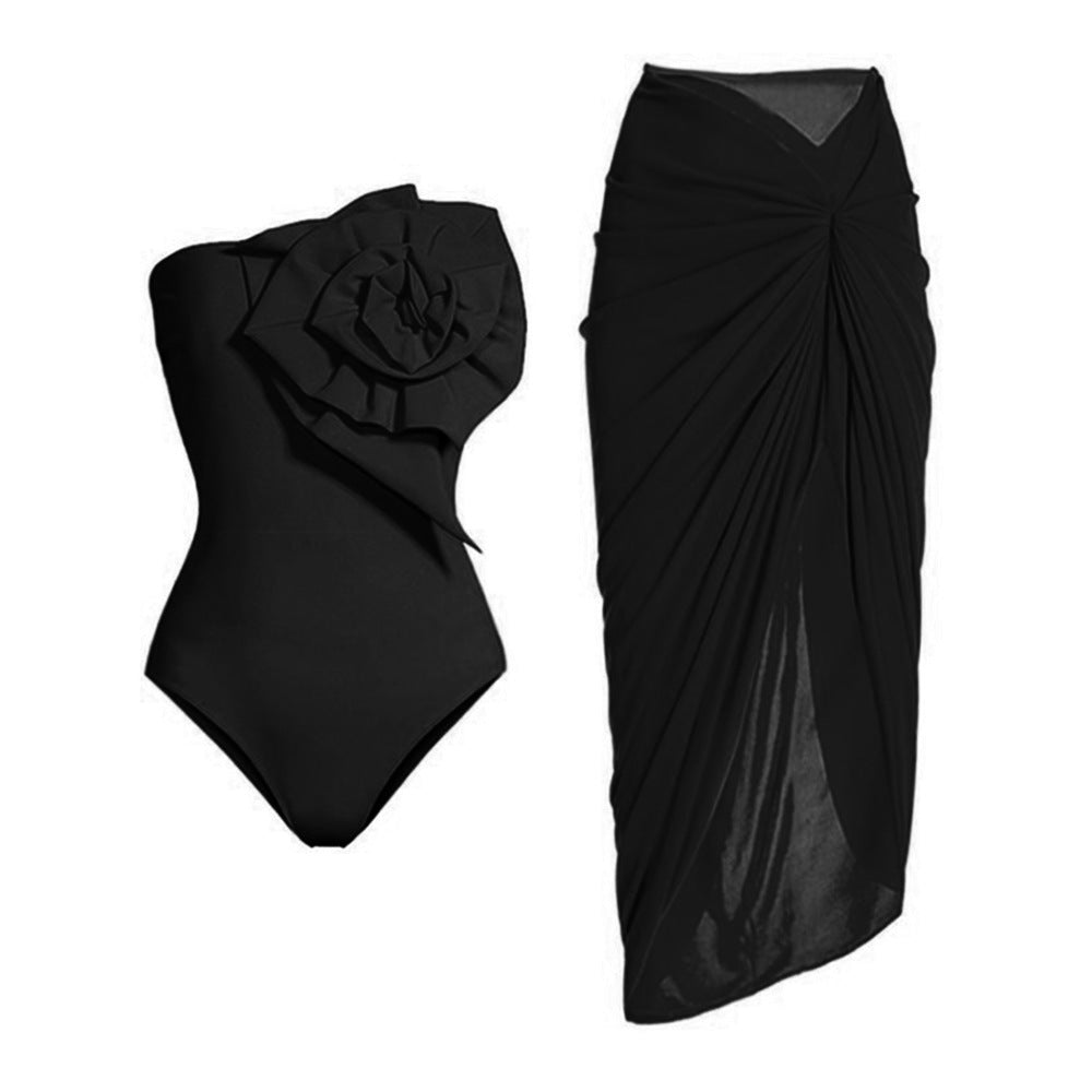 Three Dimensional Floral One Piece Swimsuit Women Vacation Suit Skirt Swimsuit