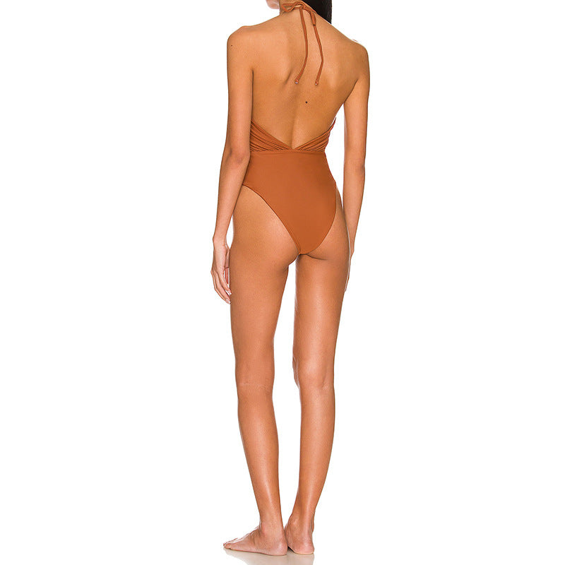 Solid Color One Piece Swimsuit Outer Single Women Swimsuit Solid Color Tube-Top Strap One Piece Bikini
