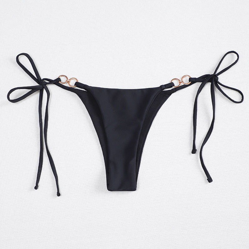 Solid Color Lace up Three Point Sexy Split Bikini Brazilian Beach Triangle Swimming Trunks Swimsuit