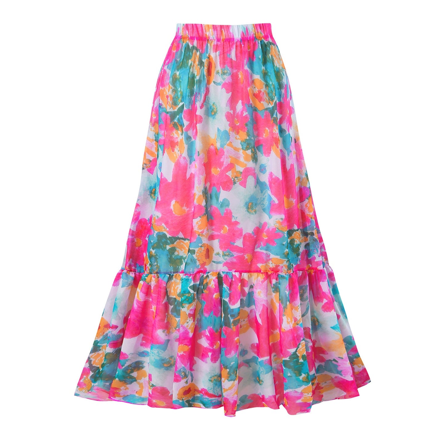 Siamese Conservative Swimsuit Printing Hollow Out Cutout Mesh Wrap Skirt Set Swimsuit