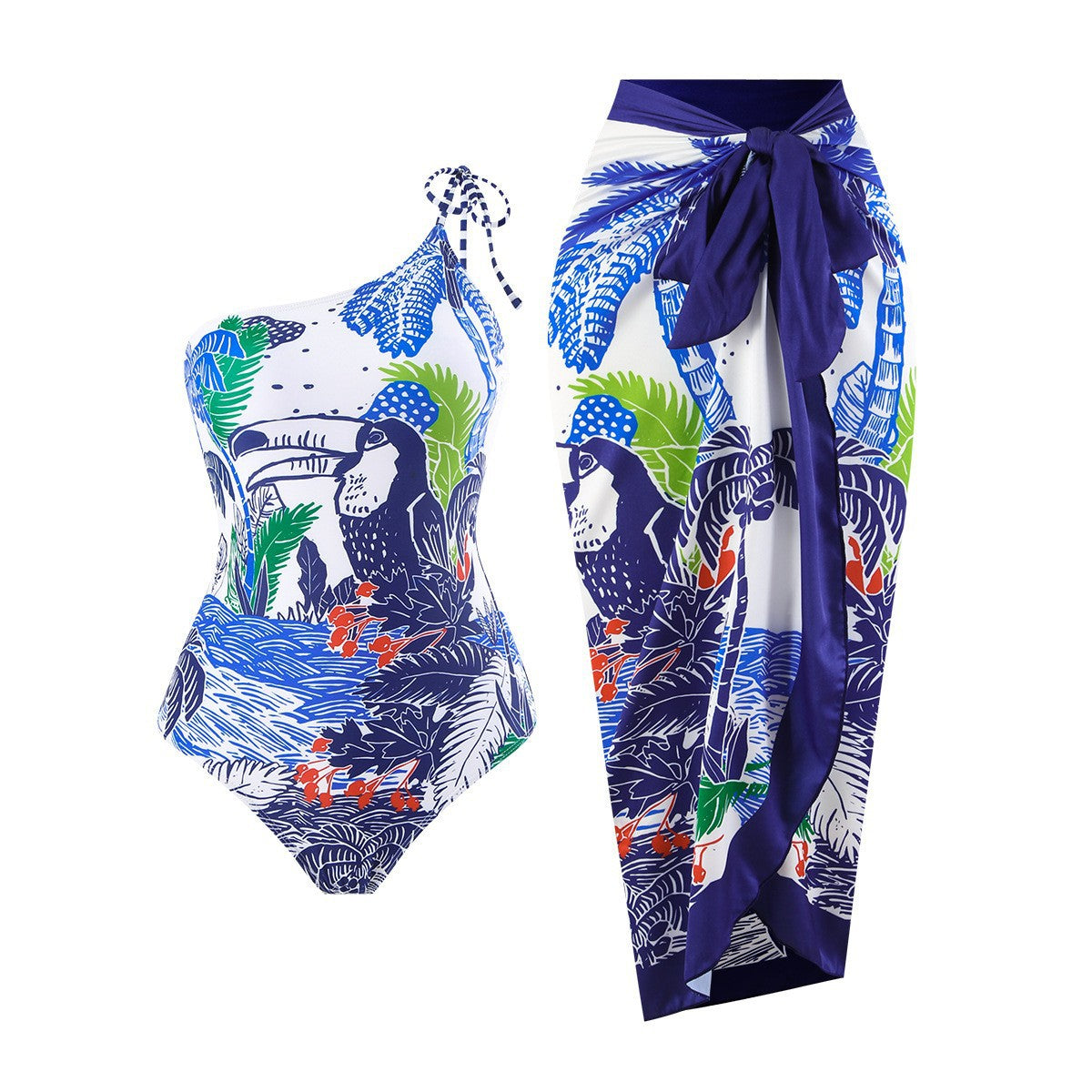 Lonkey Swimsuit Digital Printing Sheath Dress French Conservative Swimwear Women