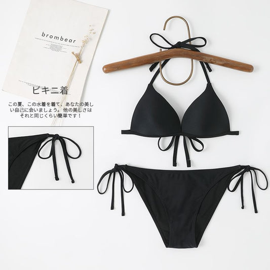 Bikini Swimsuit Women Fixed Chest Pad Basic Solid Color Bikini Three Point Sexy Split Swimsuit