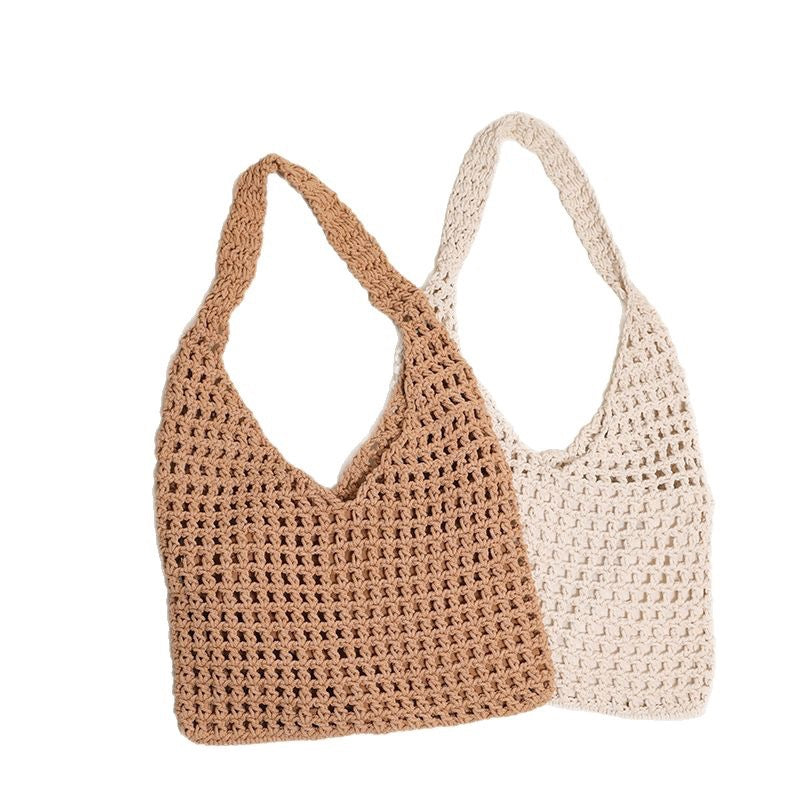 Hollow Out Cutout Cotton Thread Woven Bag Summer Simple Shoulder Straw Bag Vacation Beach Bag Women Bag