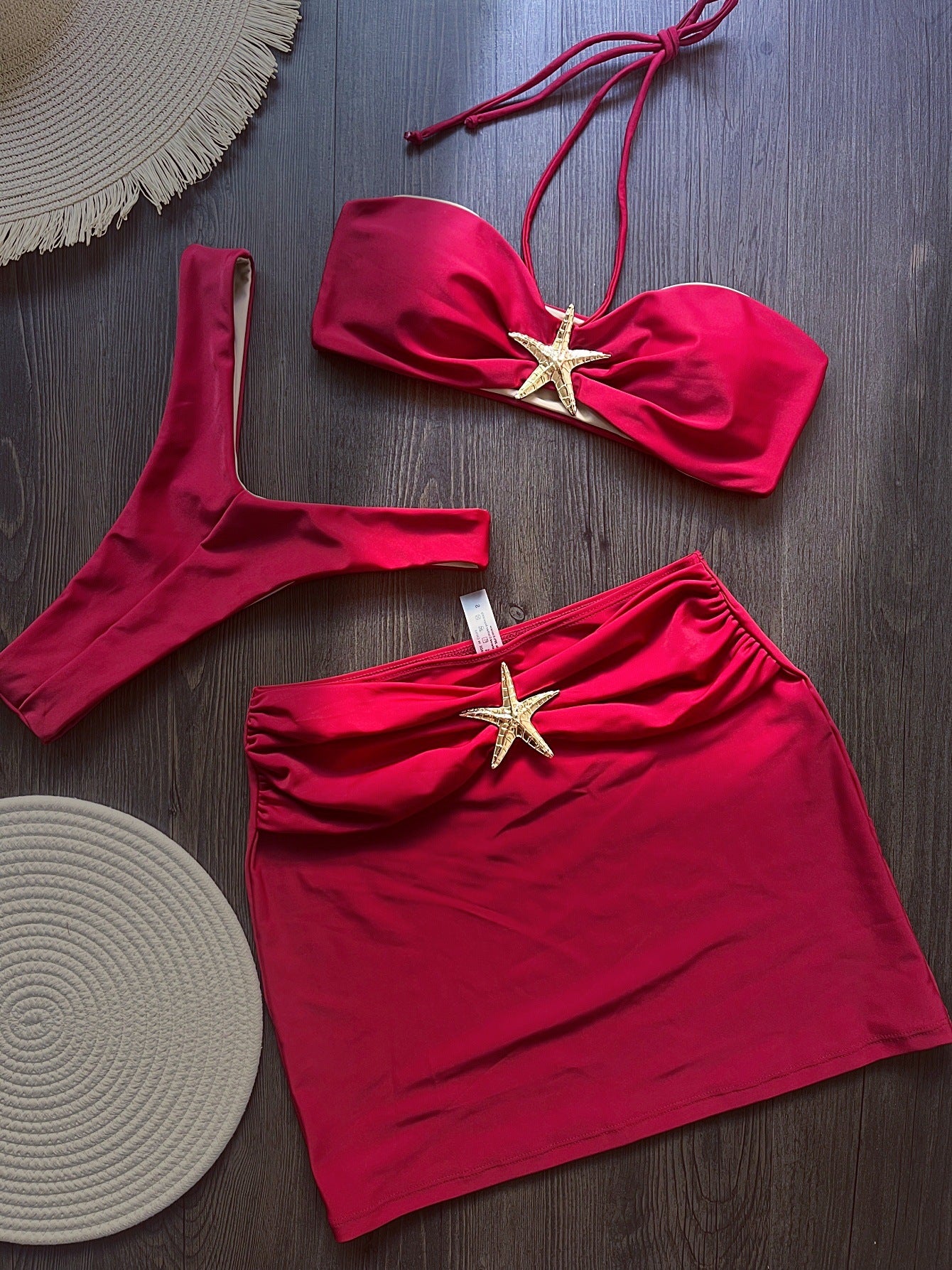 Sling Three Piece Sets Bikini Sexy Bikini Solid Color Split Swimsuit Bikini