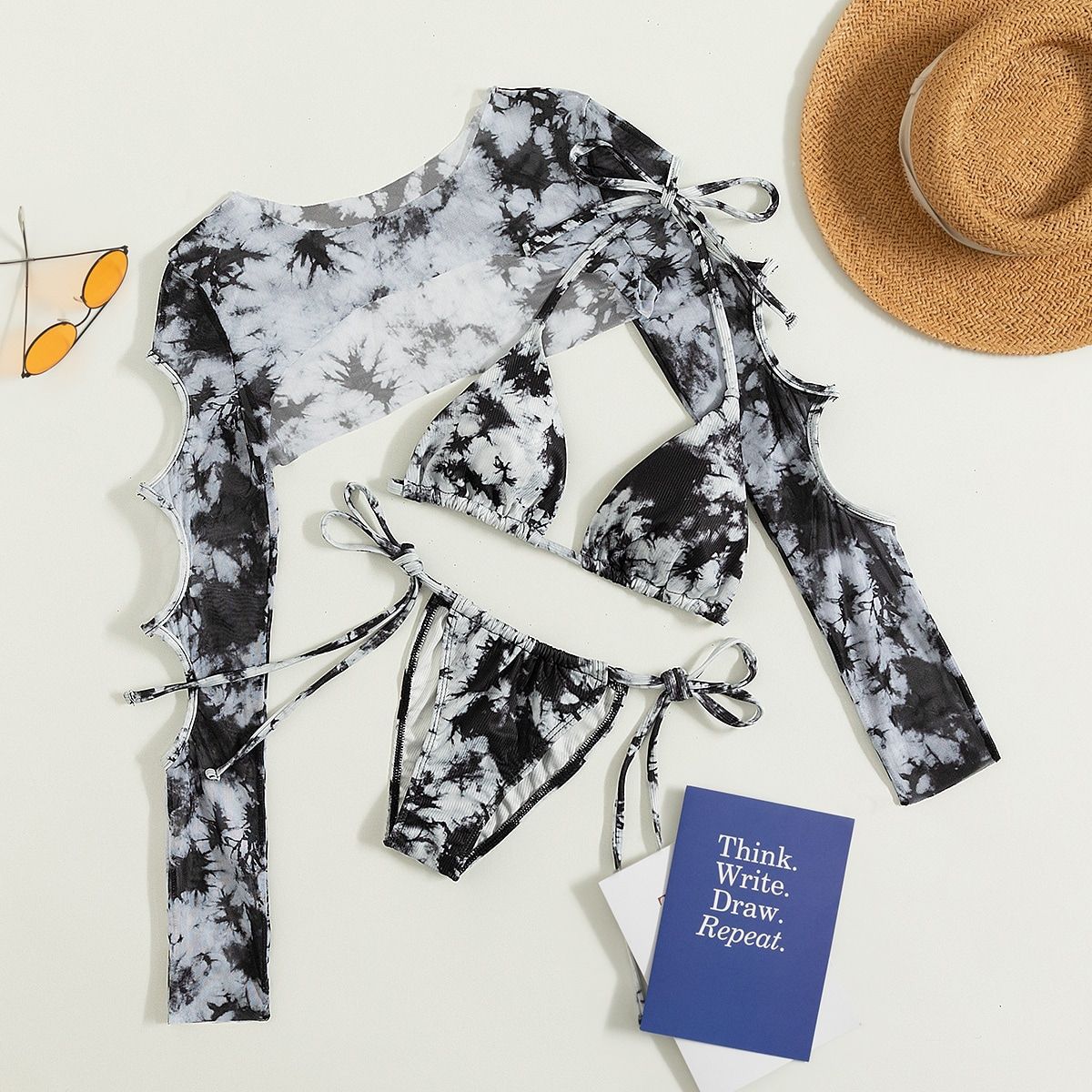 Swimwear Blooming Printed Bikini Lace-up Sexy Bikini Three Piece Two Piece Swimsuit