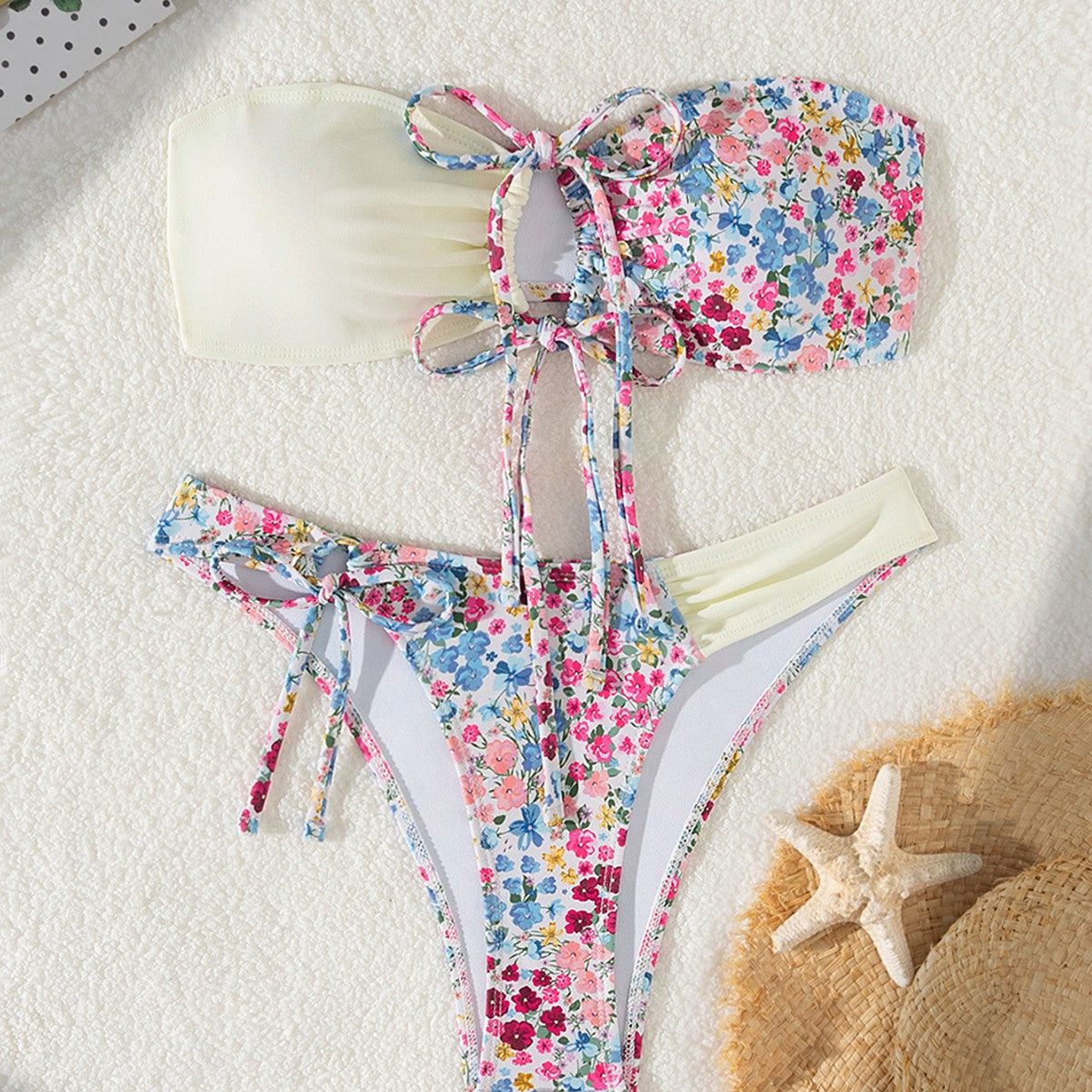 Sexy Lacing Bikini Small Floral Swimsuit Flying Bikini
