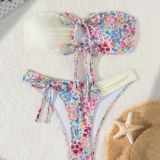 Sexy Lacing Bikini Small Floral Swimsuit Flying Bikini