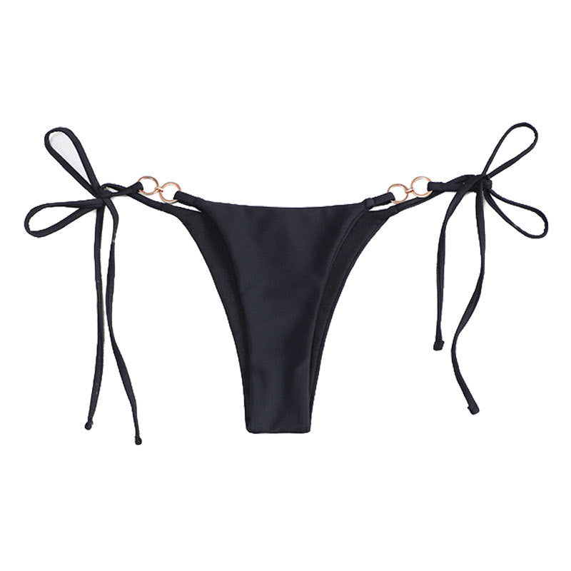 Solid Color Lace up Three Point Sexy Split Bikini Brazilian Beach Triangle Swimming Trunks Swimsuit