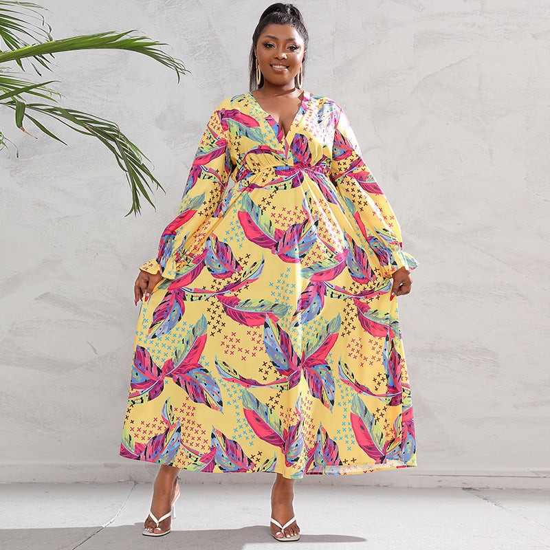 Plus Size Women Clothing Dress Long Sleeve Large Swing Dress