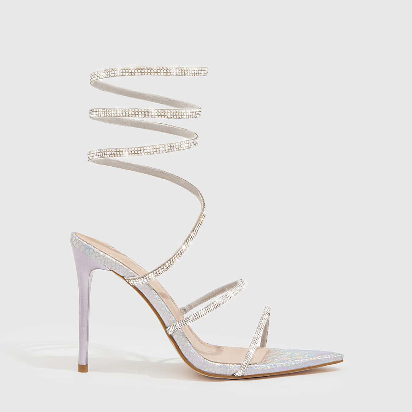 4 Colors Summer High Heel Pointed Sandals Women Heels 11cm Metal Toe Holder Rhinestone Lace up Women Shoes