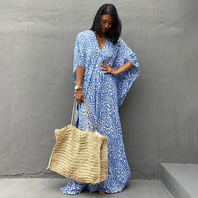 Leopard Print Long Cardigan Loose Beach Sun Protection Coat Beach Cover Up Swimsuit Outwear Women