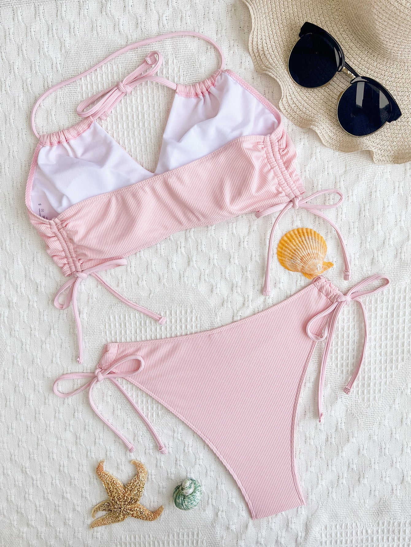 Women Bikini Double Bikini Open Back Swimsuit Sexy Swimsuit Women Tied Swimsuit Solid Color Bikini