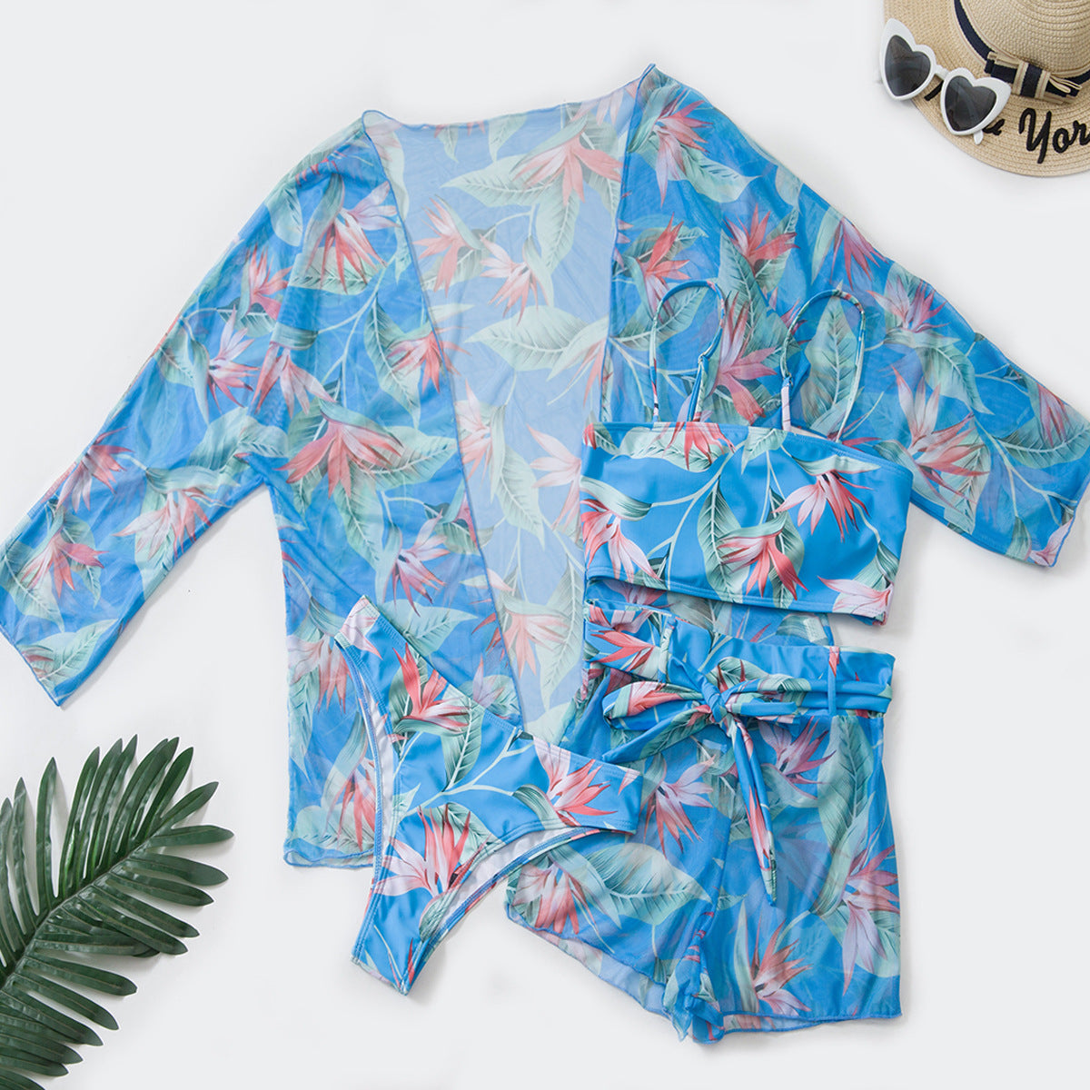 Swimsuit Women Split Three Piece Suit High Waist Long Sleeves Boxers Bikini