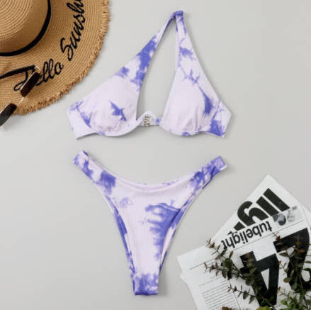 Sexy Women Seperated Swimwear Solid Color One Shoulder Underwire Bikini
