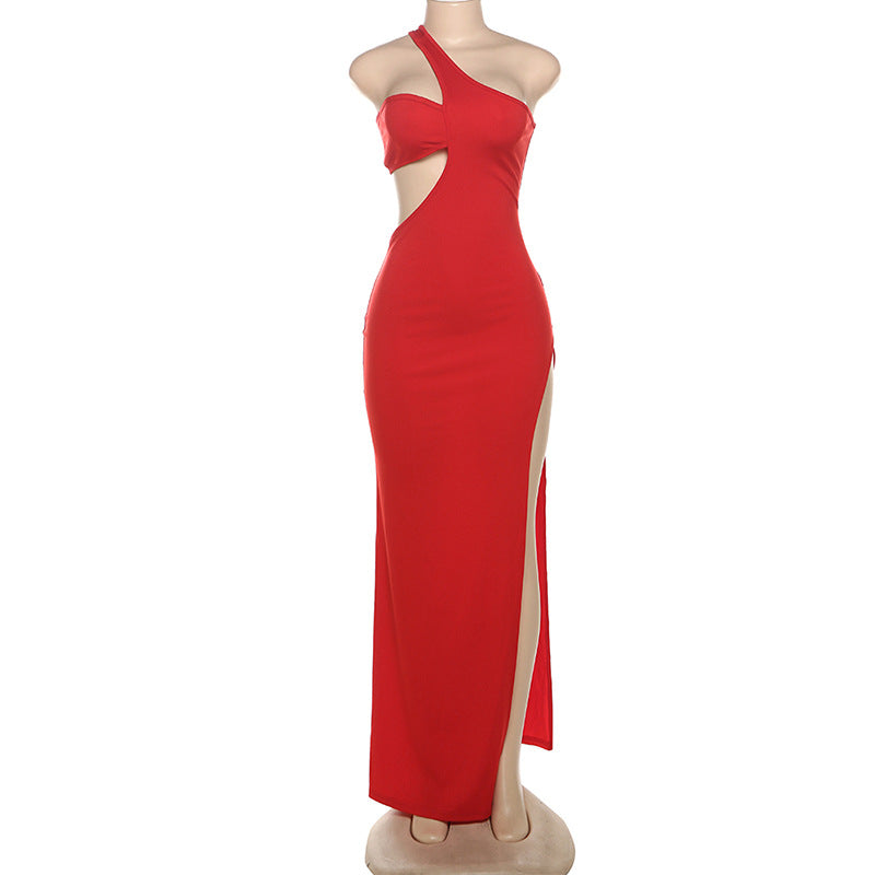 Winter Women Clothing Christmas Sexy Shoulder Hollow Out Cutout Sexy Skinny Sheath Dress