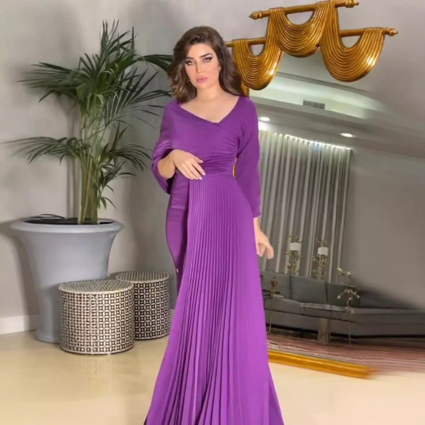 Spring Summer Women Clothing Sexy Pleated Hip Ball Gown Dress