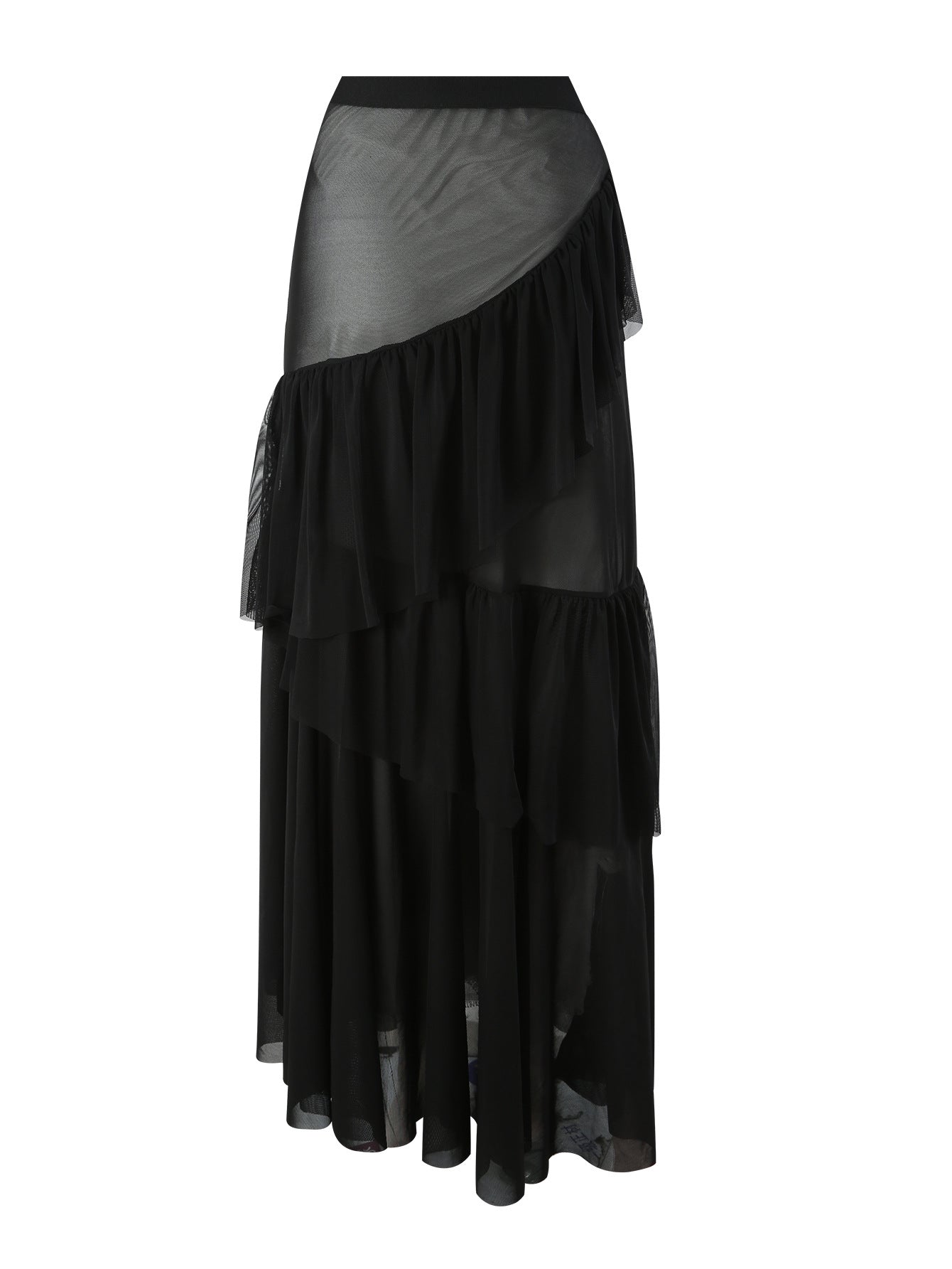 Lonkey Swimsuit Two Piece Solid Color Transparent Mesh Flying Edge Skirt Swimsuit