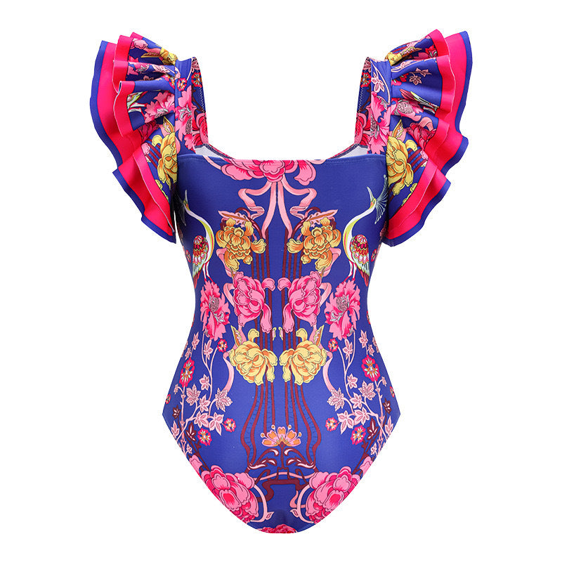 One Piece Women Swimwear European French Retro Cover Belly Slimming Swimsuit Holiday Beach Dress