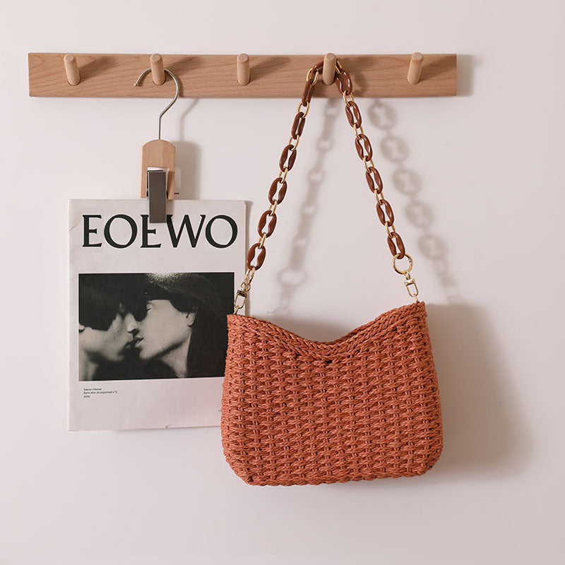 Fresh Purple Straw Bag Woven Bag Women Bag Shoulder Solid Color Straw Bag Seaside Vacation Beach Bag