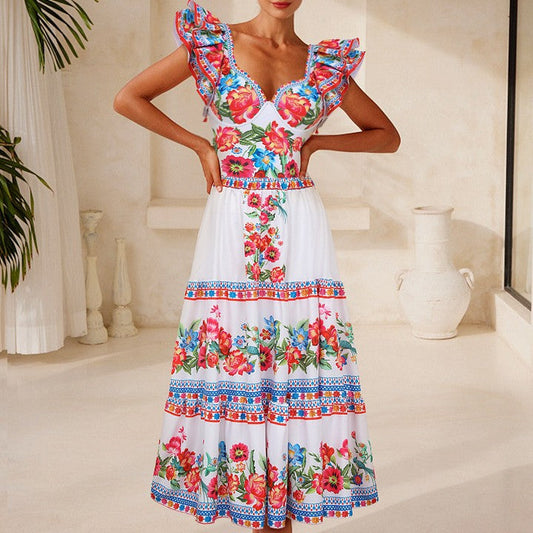 Ruffled Slimming Printed One Piece Swimsuit Women