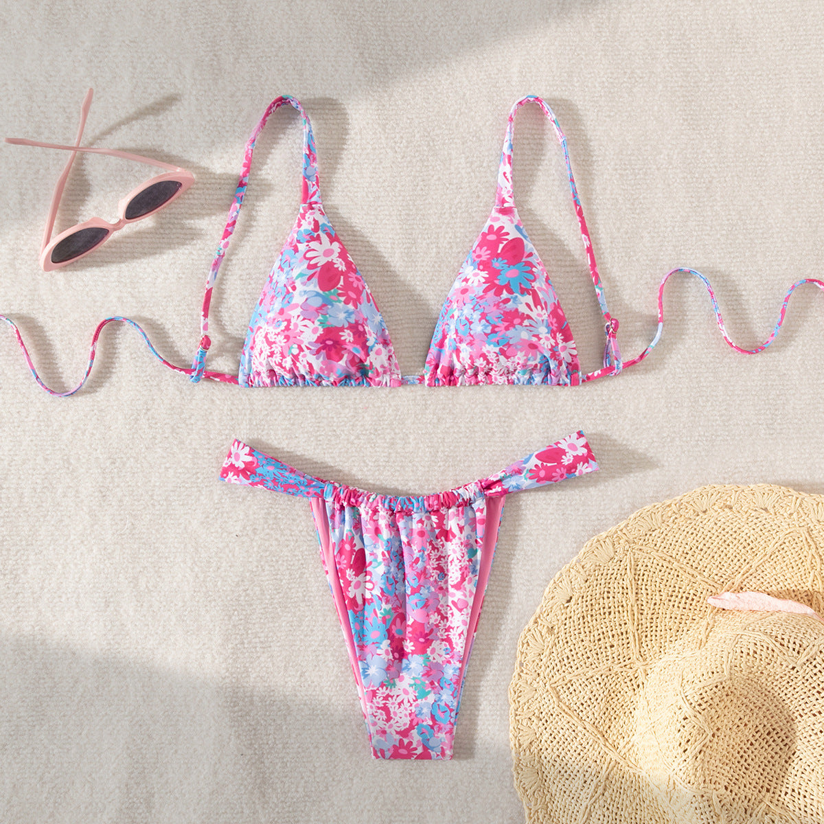 Halter String Swimsuit Printed Sexy Bikini Women Fission Swimsuit