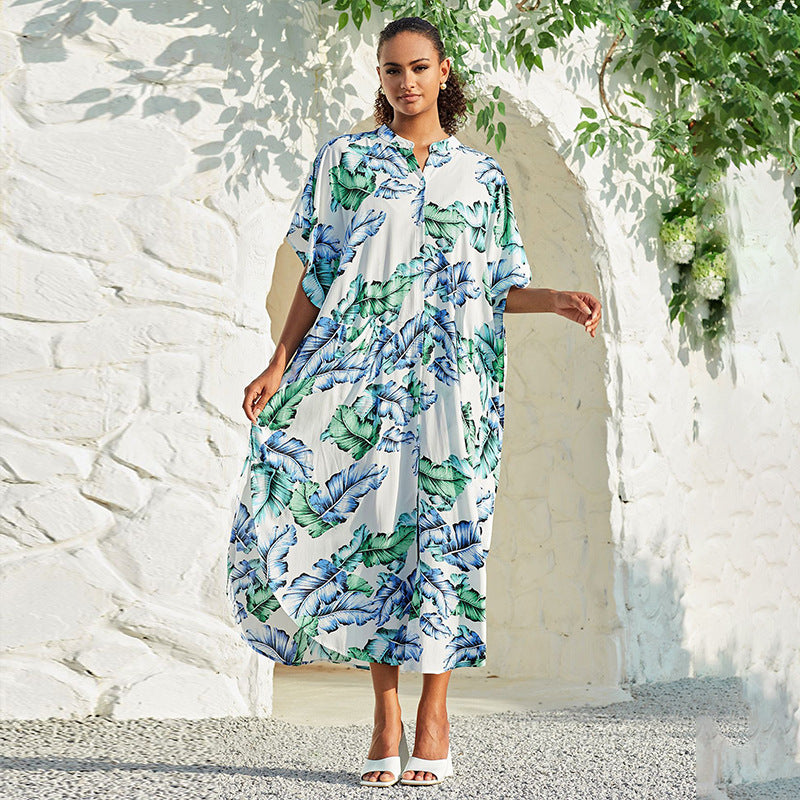 Rayon Breasted Shirt Beach Cover up Long Vacation Dress Swimsuit Outwear Blouse